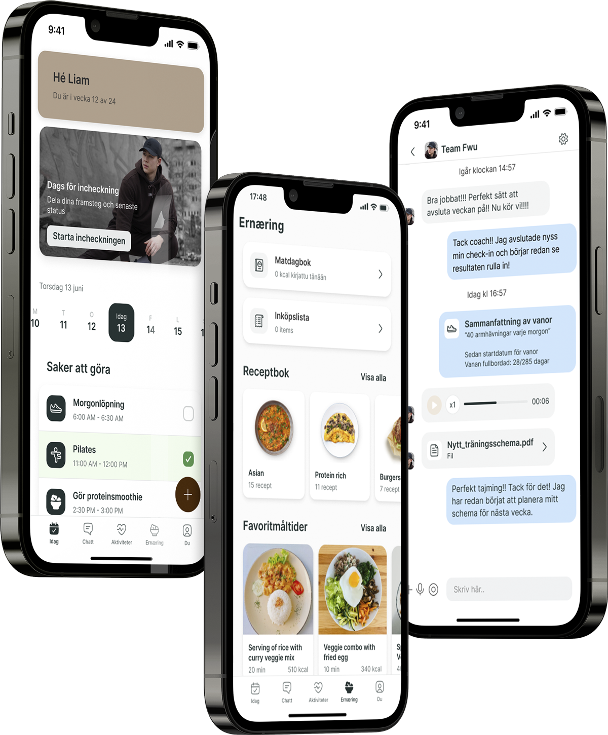 En mockup av coaching-appen som visar funktionerna.